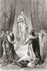 Eine Szene aus William Shakespeares Stück Das Wintermärchen, Akt V, Szene 3, Leontes: Niemand soll mich verspotten, denn ich werde sie küssen